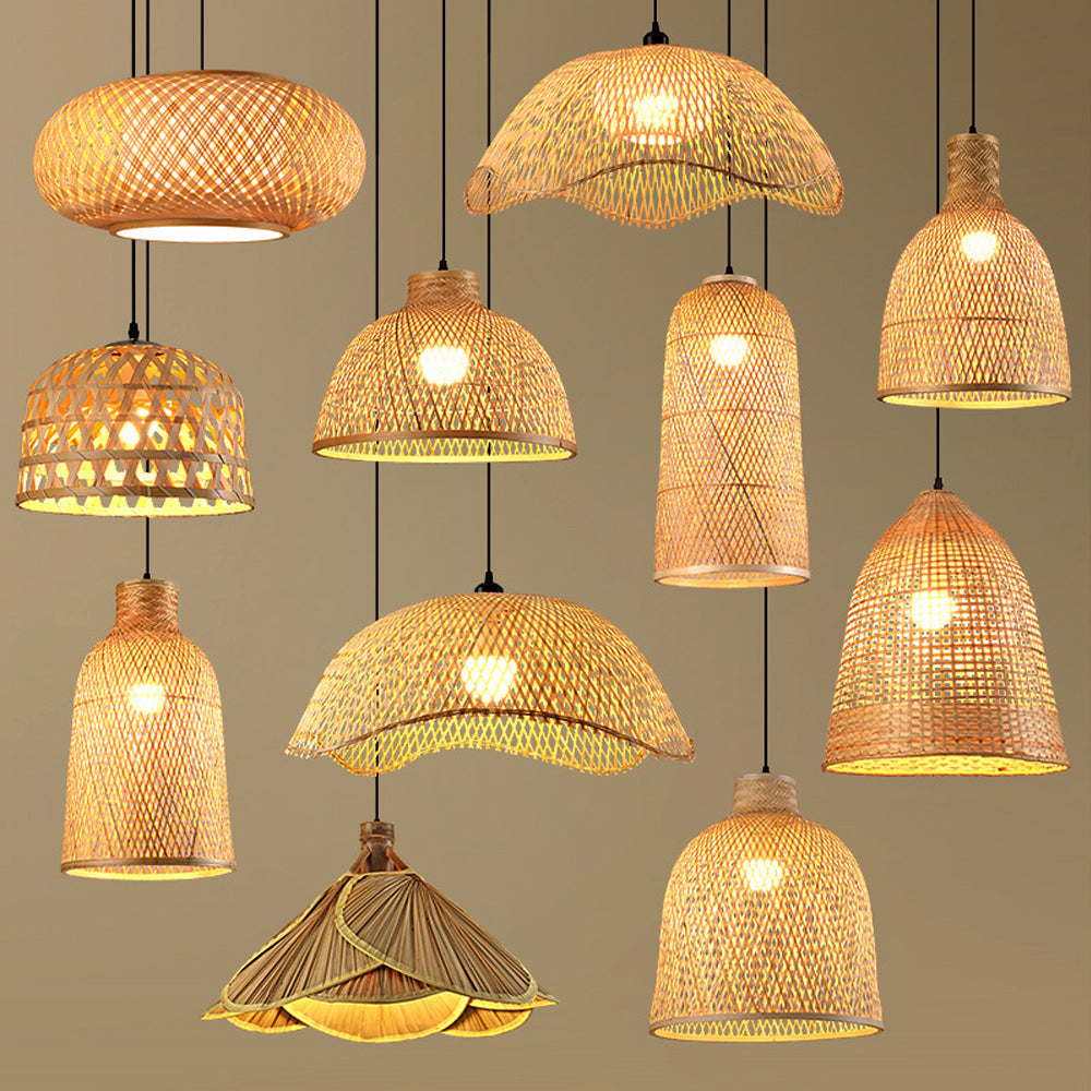 Handwoven Bamboo Pendant Light Chandelier, Chinese Style Basket Lamp Shade