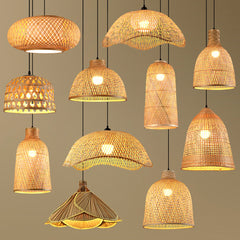Handwoven Bamboo Pendant Light Chandelier, Chinese Style Basket Lamp Shade