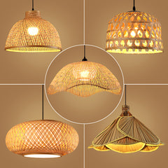 Handwoven Bamboo Pendant Light Chandelier, Chinese Style Basket Lamp Shade