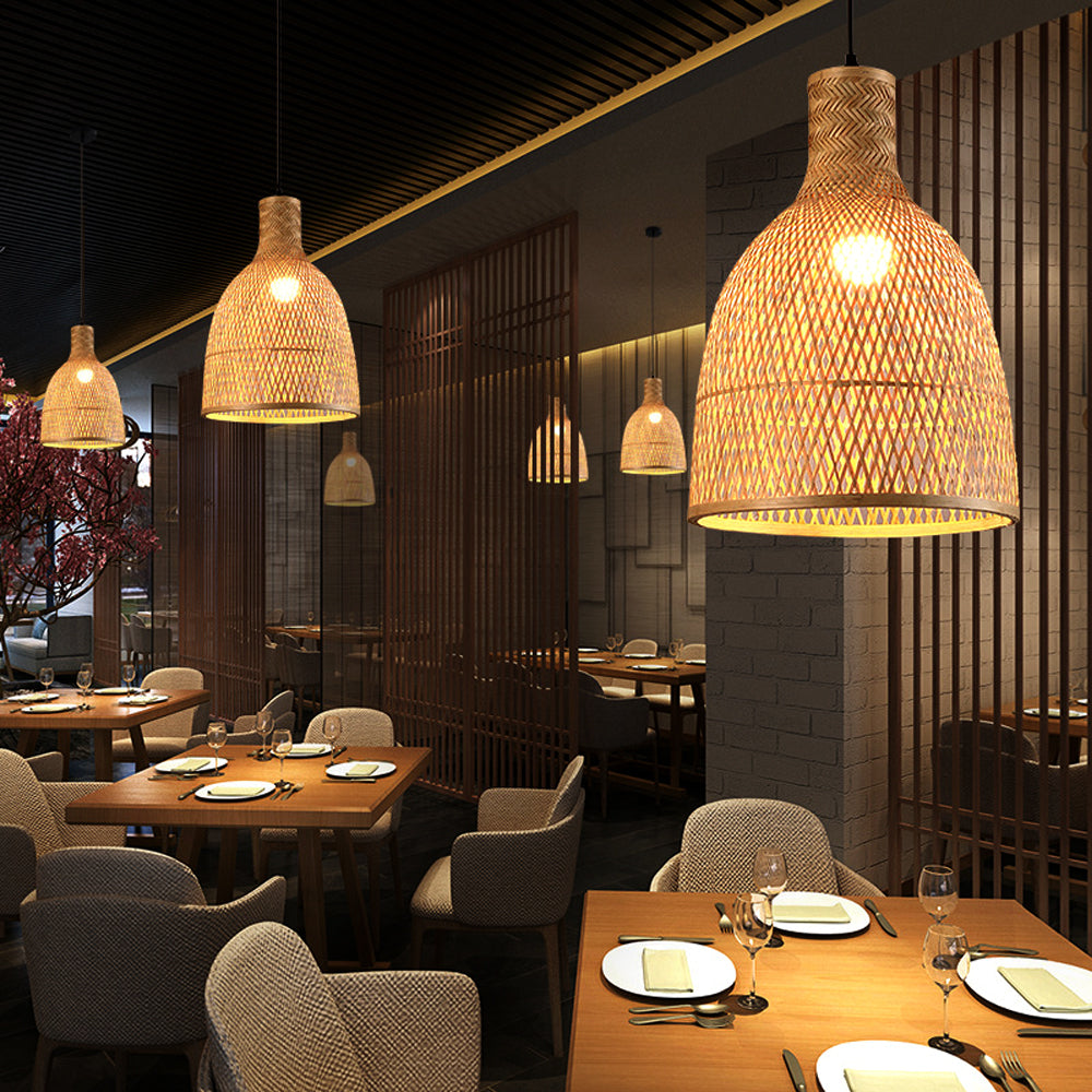 Handwoven Bamboo Pendant Light Chandelier, Chinese Style Basket Lamp Shade